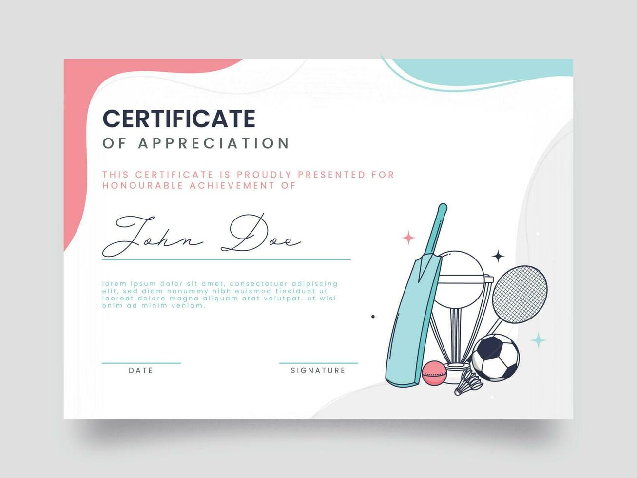 Certificate Of Appreciation Award Template Design For Sports. vector