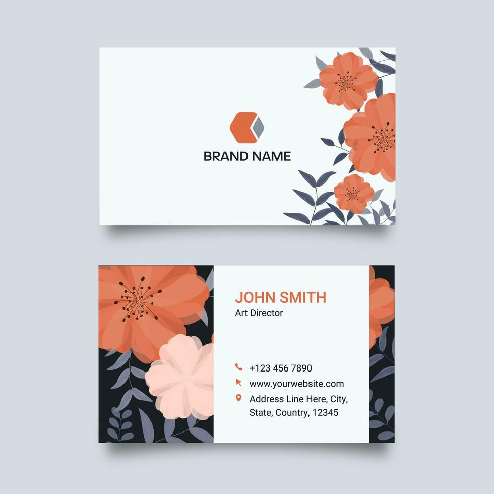 Floral Business Card Design In Front And Back View. vector