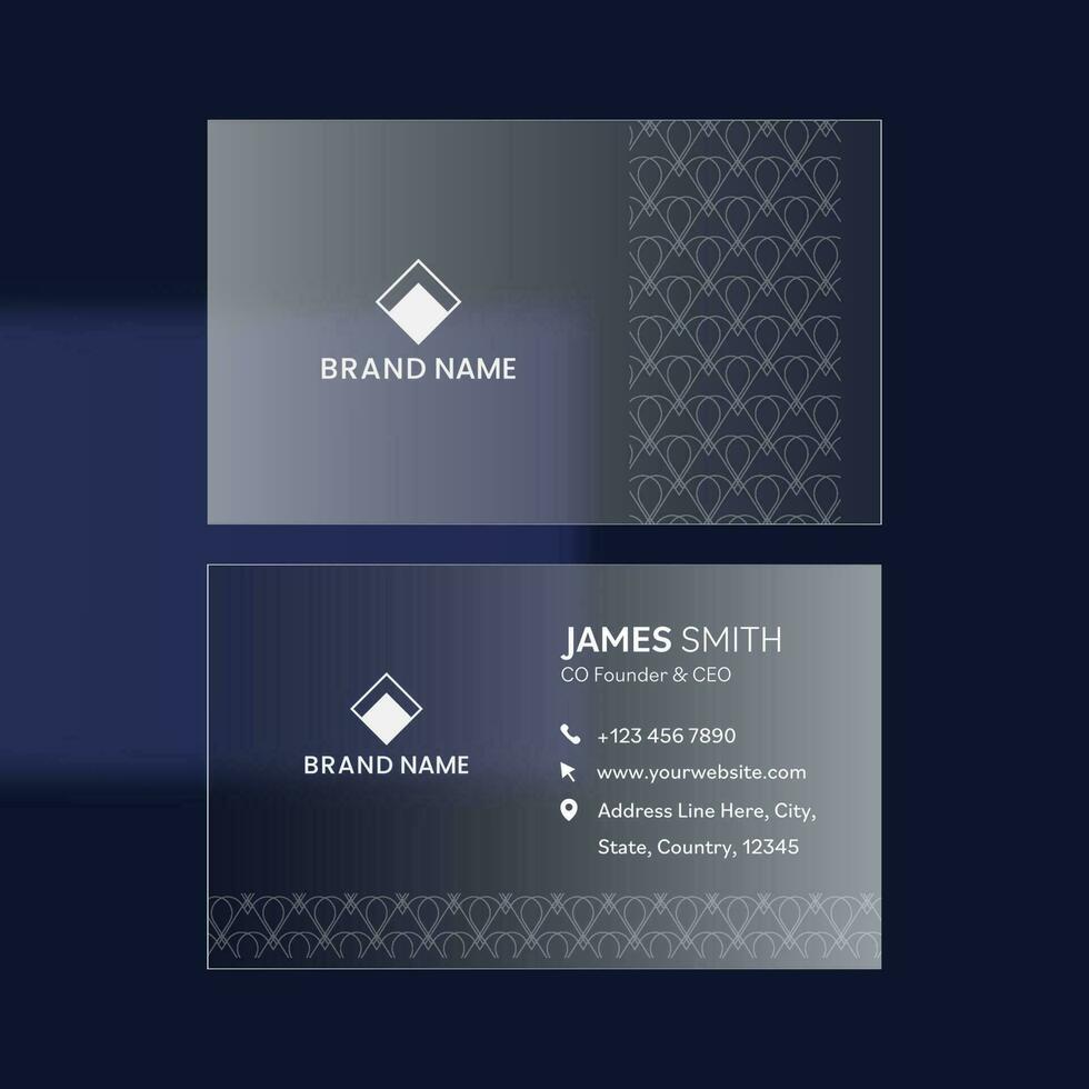 Glassmorphism Business Card In Front And Back Side On Blue Background. vector