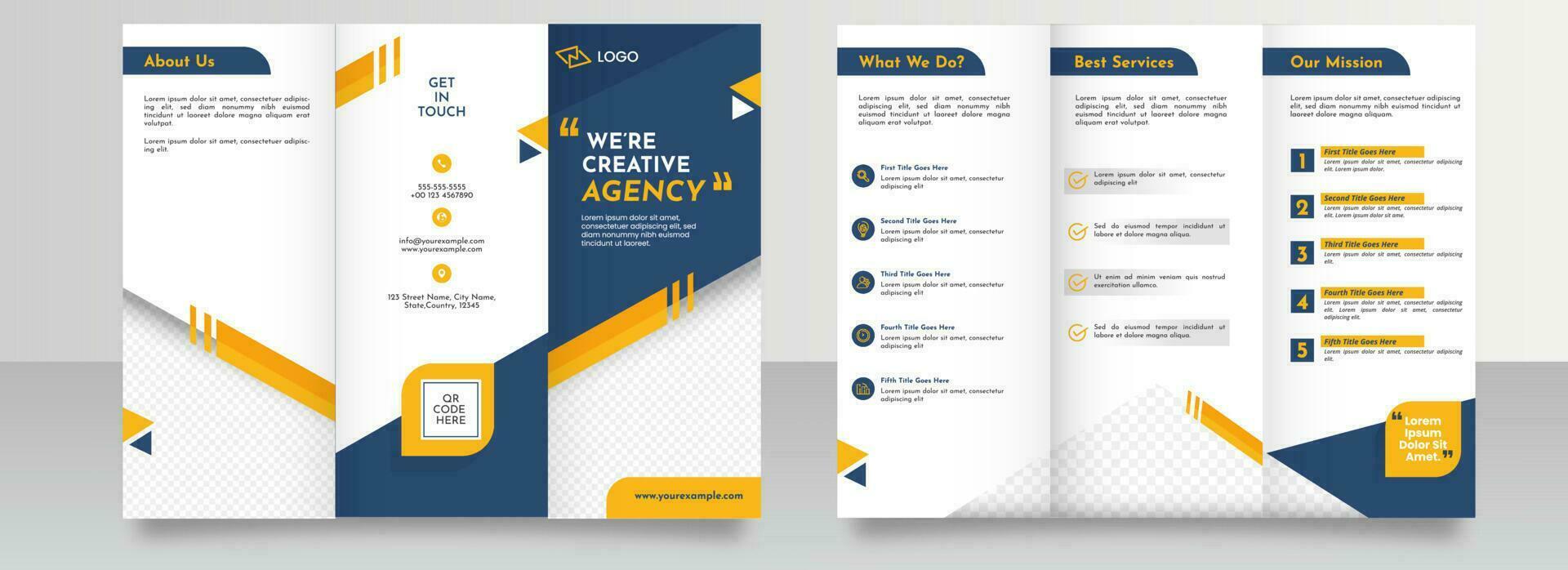 Business Tri-Fold Brochure Template Layout In Front And Back View. vector