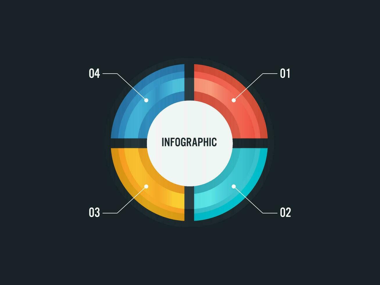 Business Infographic Concept With Colorful Pie Chart And Four Options On Black Background. vector