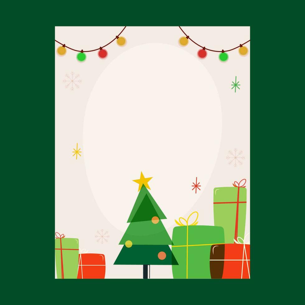 Greeting Card Template Layout With Flat Christmas Elements And Copy Space On White Background. vector