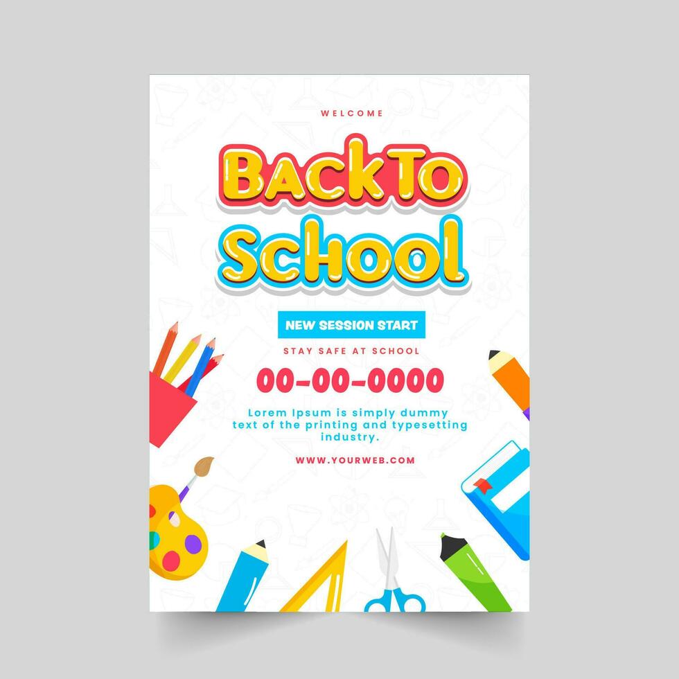 Back To School Brochure Template Layout With Supplies Elements On White Background. vector