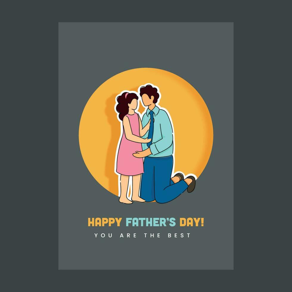 Happy Father's Day Greeting Card With Paper Cut Man Hugging Her Daughter On Gray Background. vector