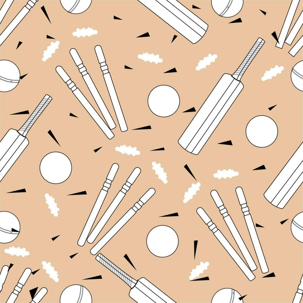 Flat Style Cricket Equipments Seamless Pattern Background. vector
