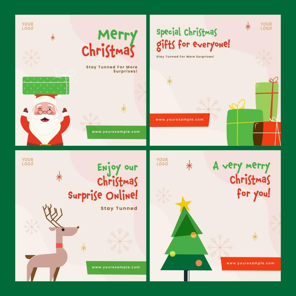 Merry Christmas Celebration Post Or Template Design In Four Options. vector