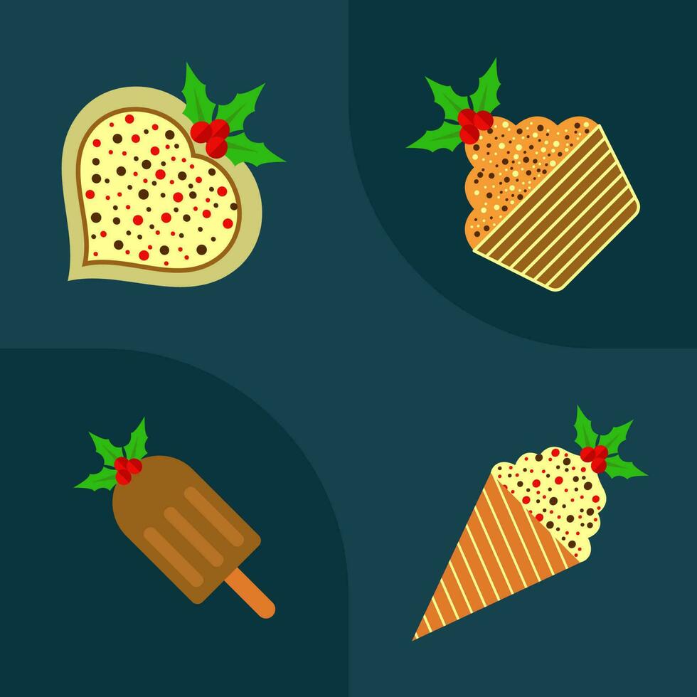 Christmas Dessert Collection On Blue Background. vector