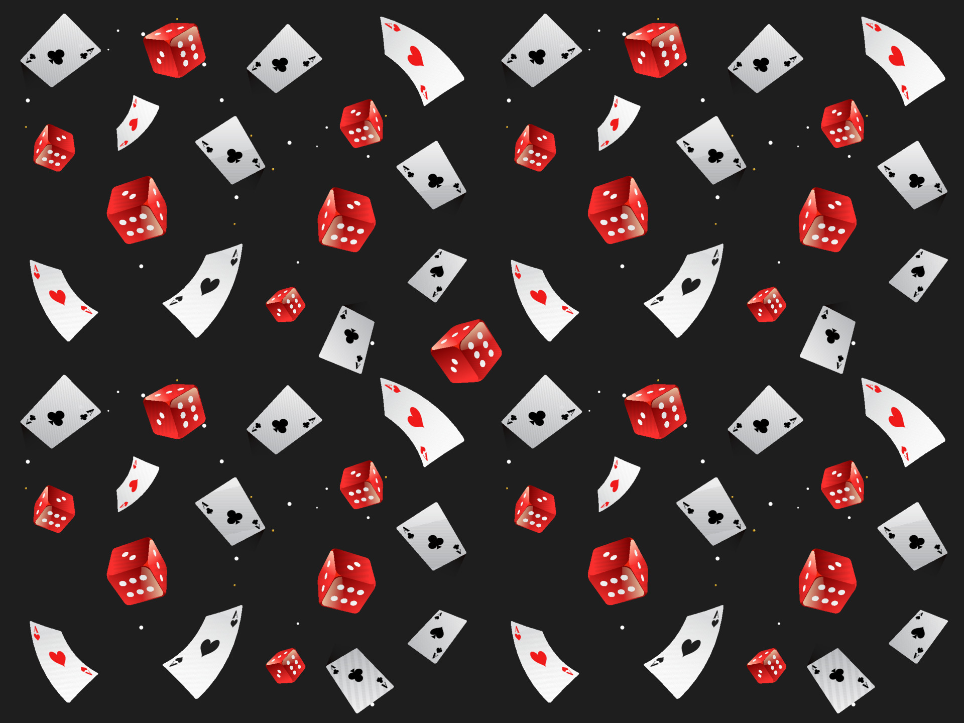Flying Ace Cards With Red Realistic Dices Decorated On Black Background