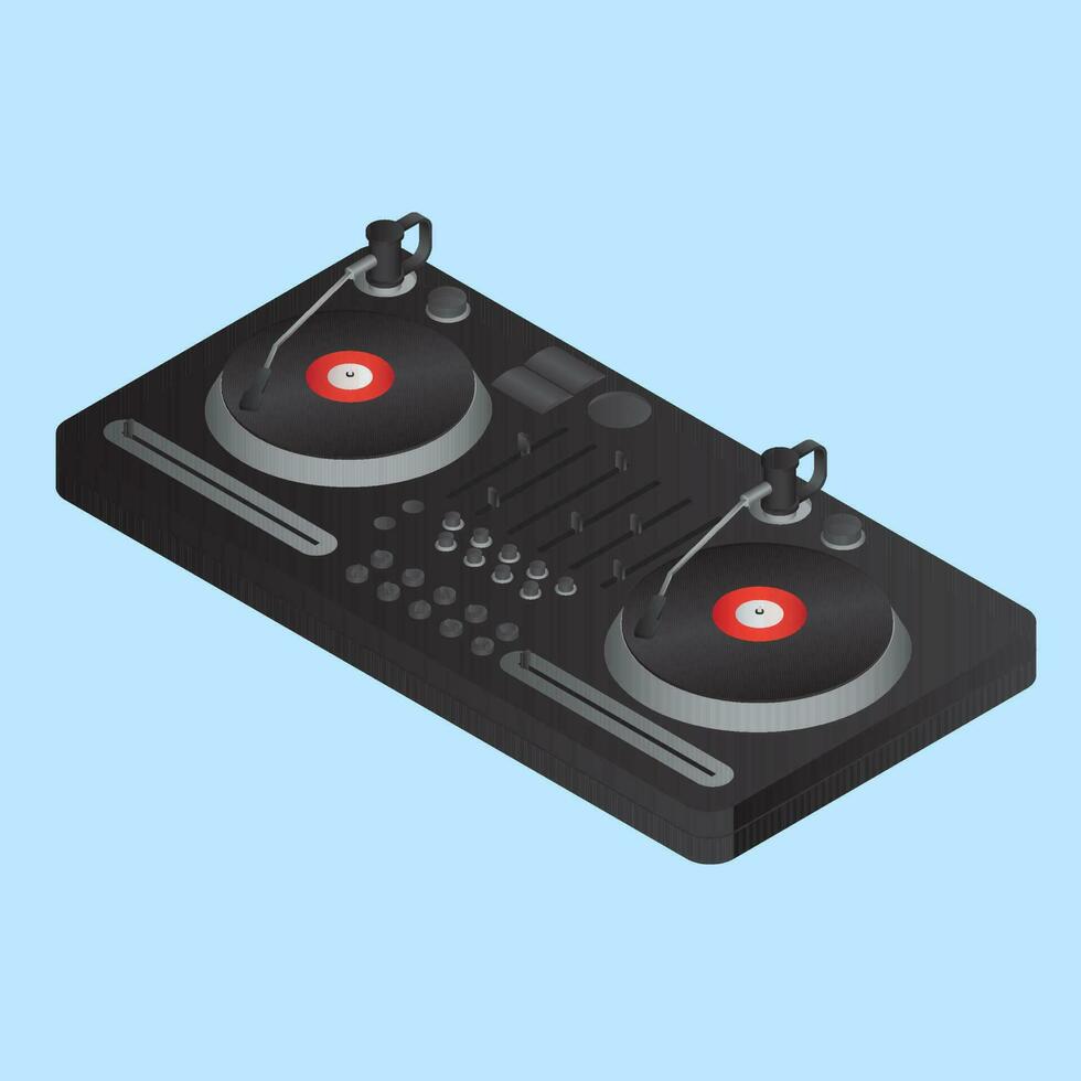 3D DJ sound mixer on blue background. vector