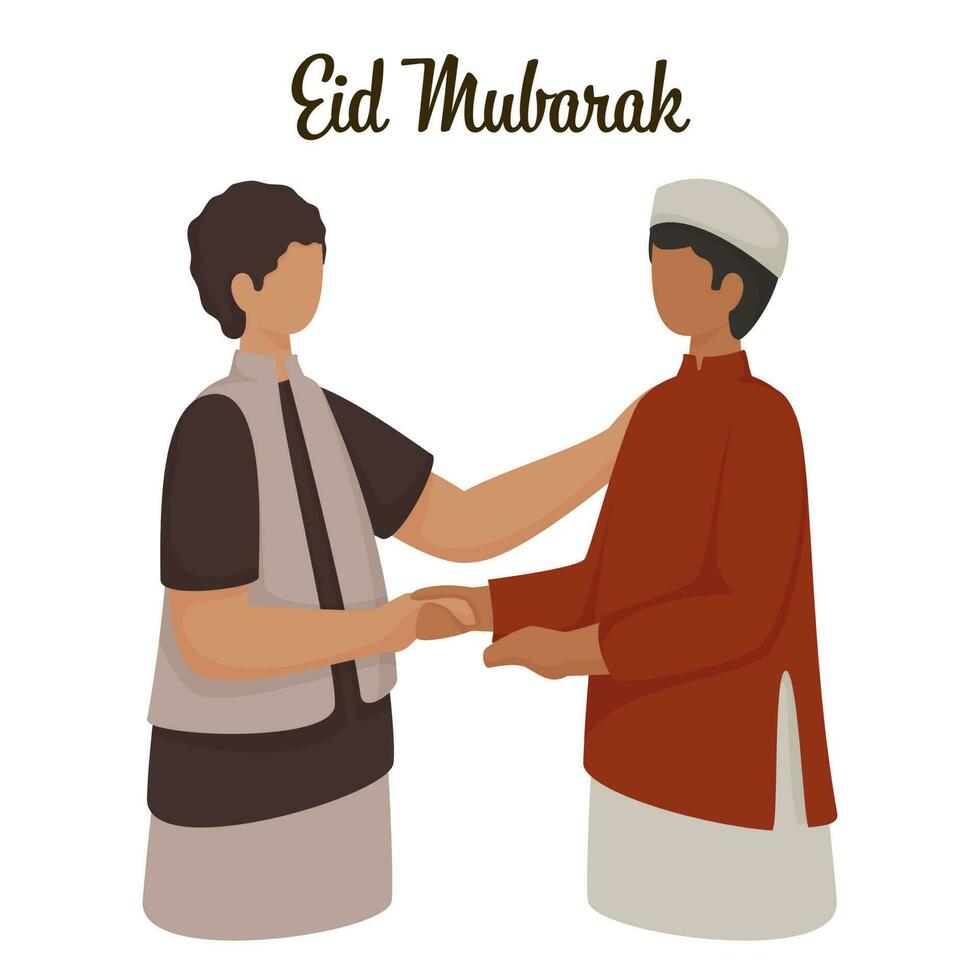 Faceless Muslim Young Boys Handshaking On The Occasion Of Eid Mubarak. vector