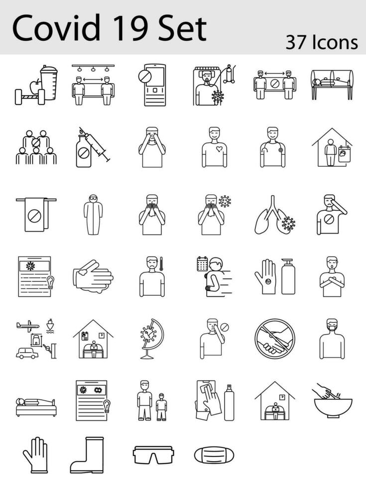 Illustration Of Covid-19 Icon Set in Thin Line Art. vector