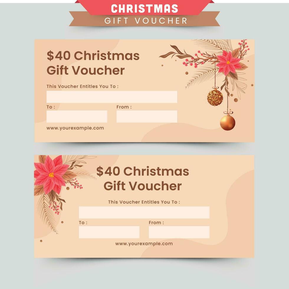 Set Of Christmas Editable Gift Voucher Design In Peach Color. vector