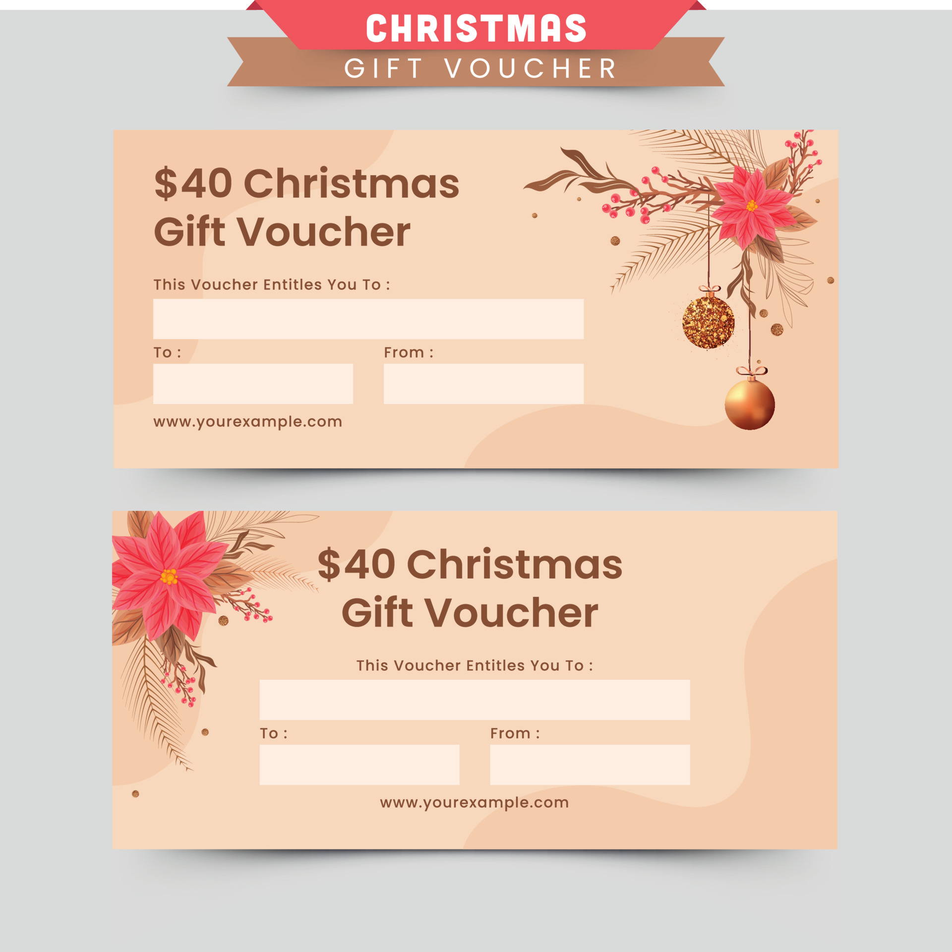 Set Of Christmas Editable Gift Voucher Design In Peach Color. 23447600