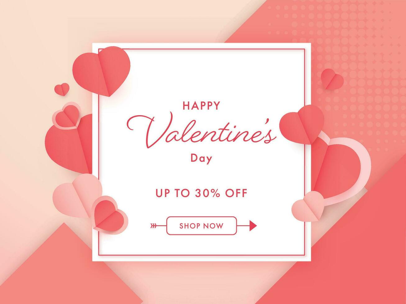 Valentine's Day Sale Poster Or Banner Design With Red Paper Hearts. vector