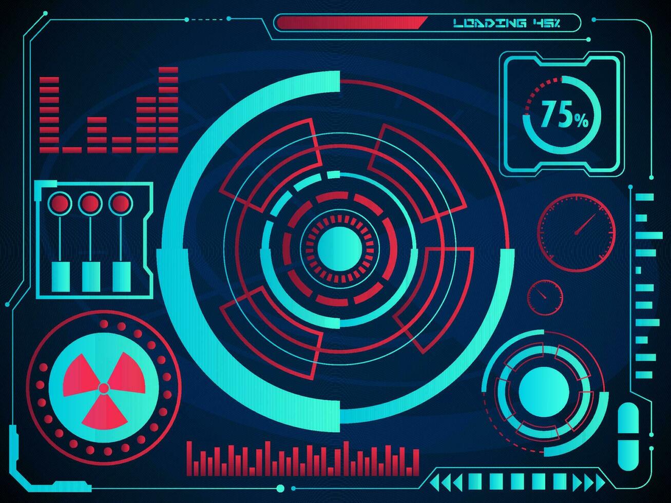 digital cartas o Radar usuario interfaz y grafico holograma pantalla en azul antecedentes para hud infografía futurista concepto. vector