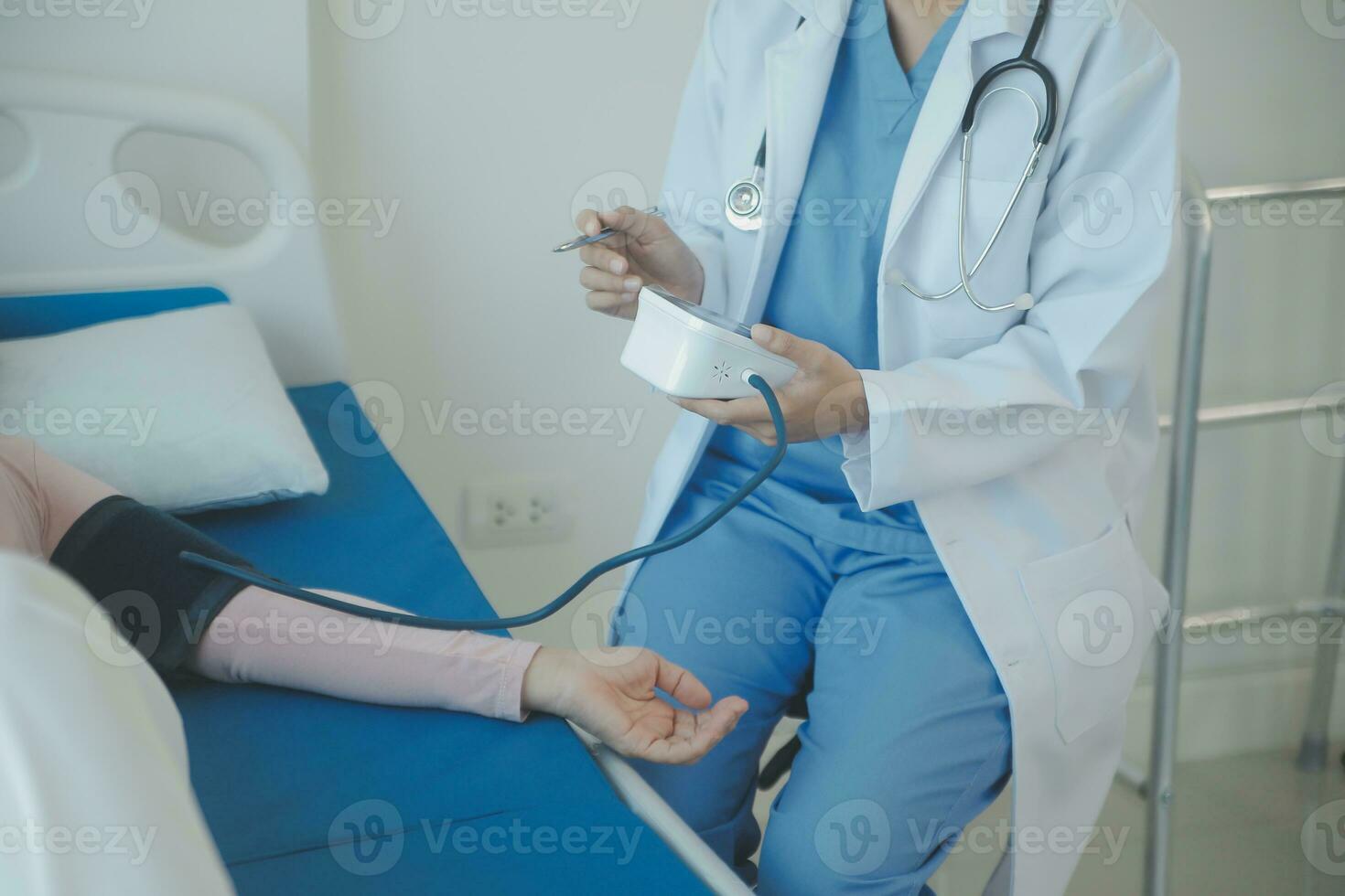 Male patient having consultation with doctor or psychiatrist who working on diagnostic examination on men's health disease or mental illness in medical clinic or hospital mental health service center photo
