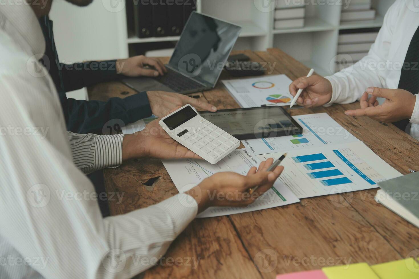 Team of business people working together in the meeting room office, teamwork background charts and graphs banner, double exposure successful teamwork,business planning concept. photo