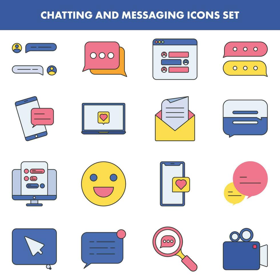 vistoso conjunto de chateando y mensajería icono en blanco antecedentes. vector