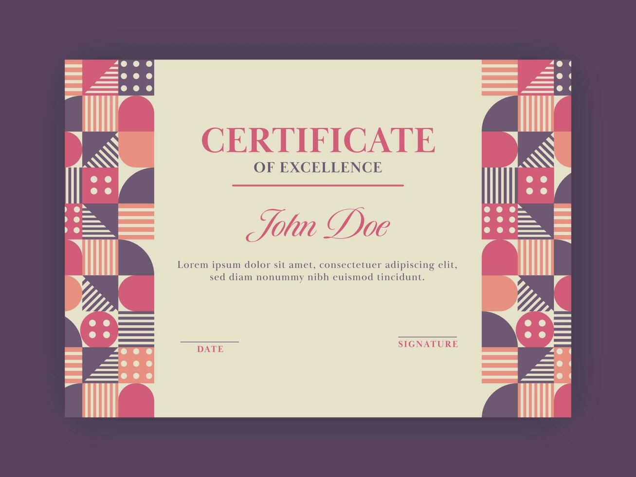 Certificate Of Excellence Template Layout With Abstract Pattern. vector
