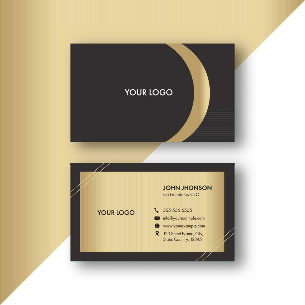 Black And Golden Modern Business Card Template With Double-Sides. vector