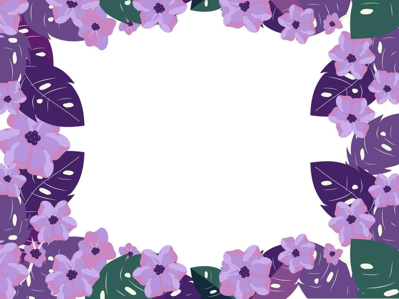 Purple Flowers With Leaves Decorated On White Background And Space For Text. vector
