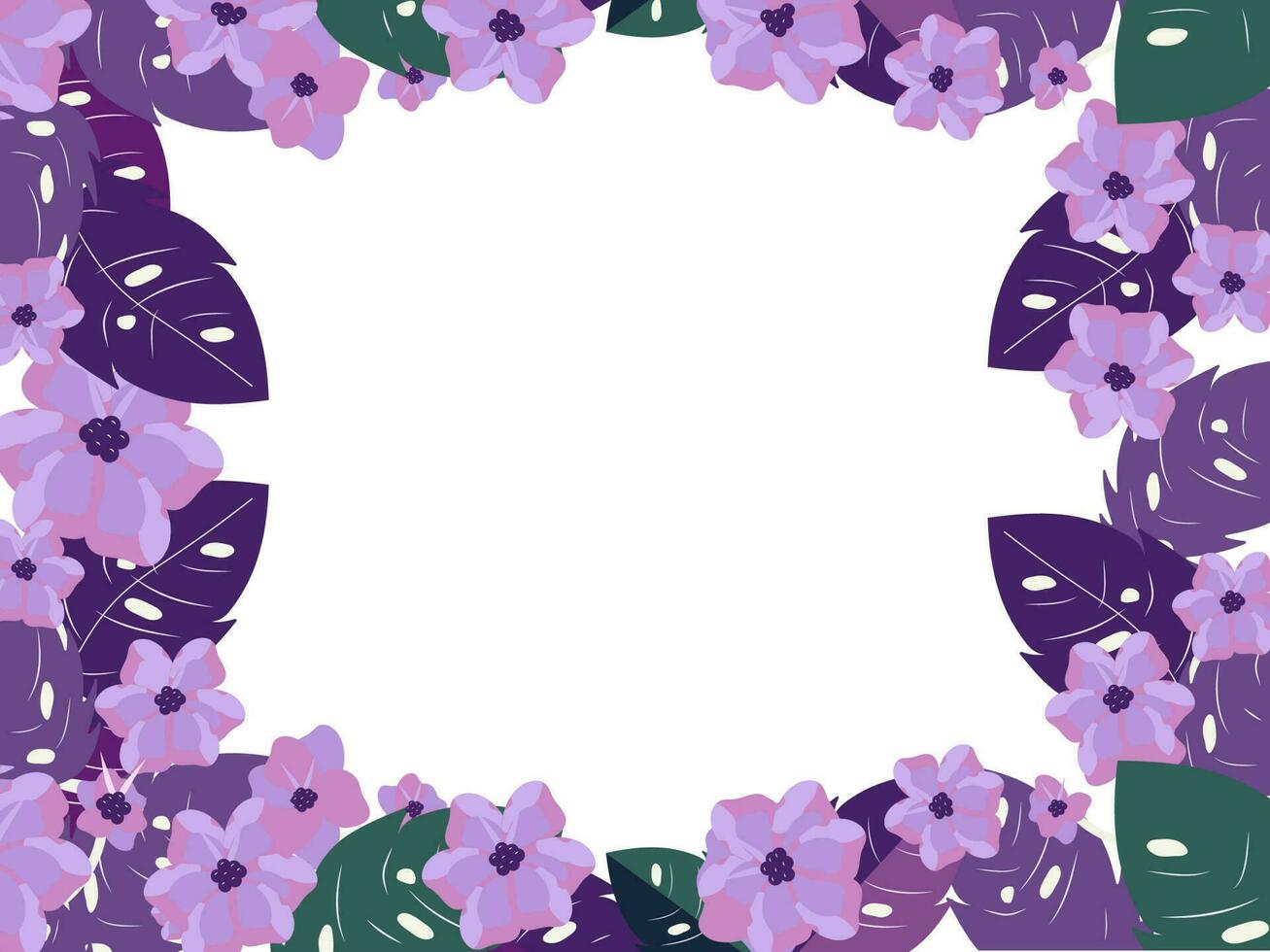 púrpura flores con hojas decorado en blanco antecedentes y espacio para texto. vector