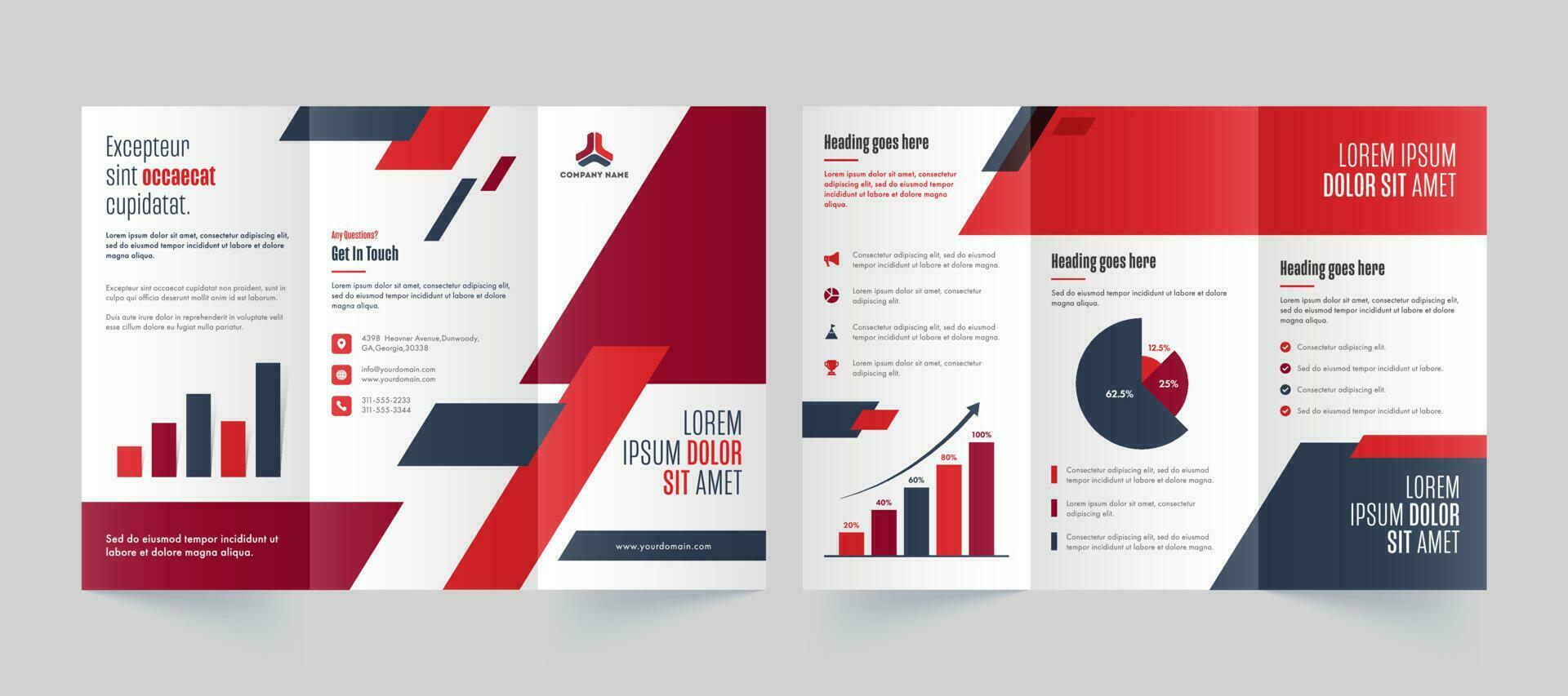 Front and Back Page View of Business Tri-Fold Brochure, Template or Leaflet Design. vector