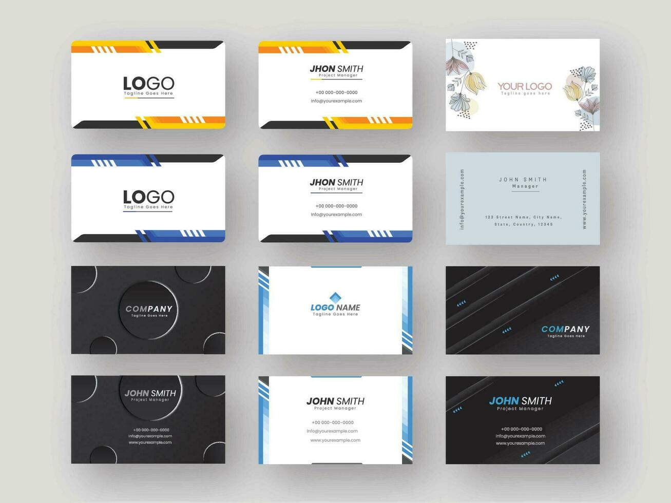 Abstract Business Card Template Set On Gray Background. vector