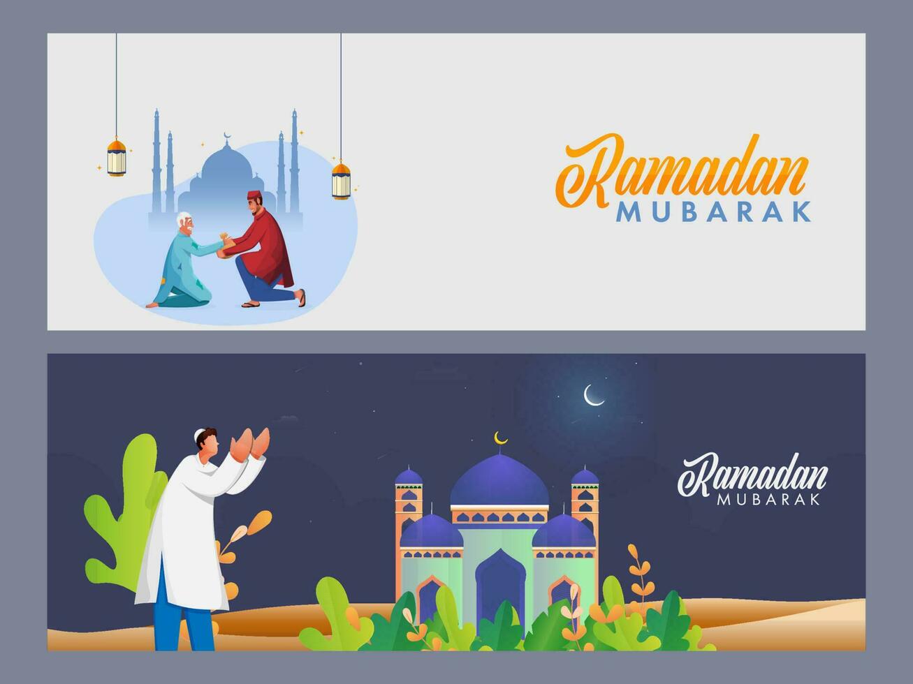 Ramadan Kareem Headers or Banners Set. vector