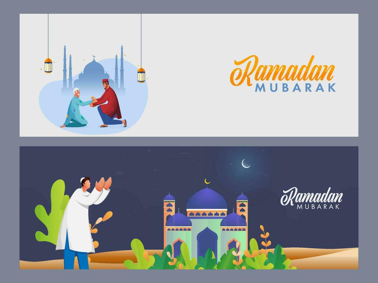 Ramadán kareem encabezados o pancartas colocar. vector