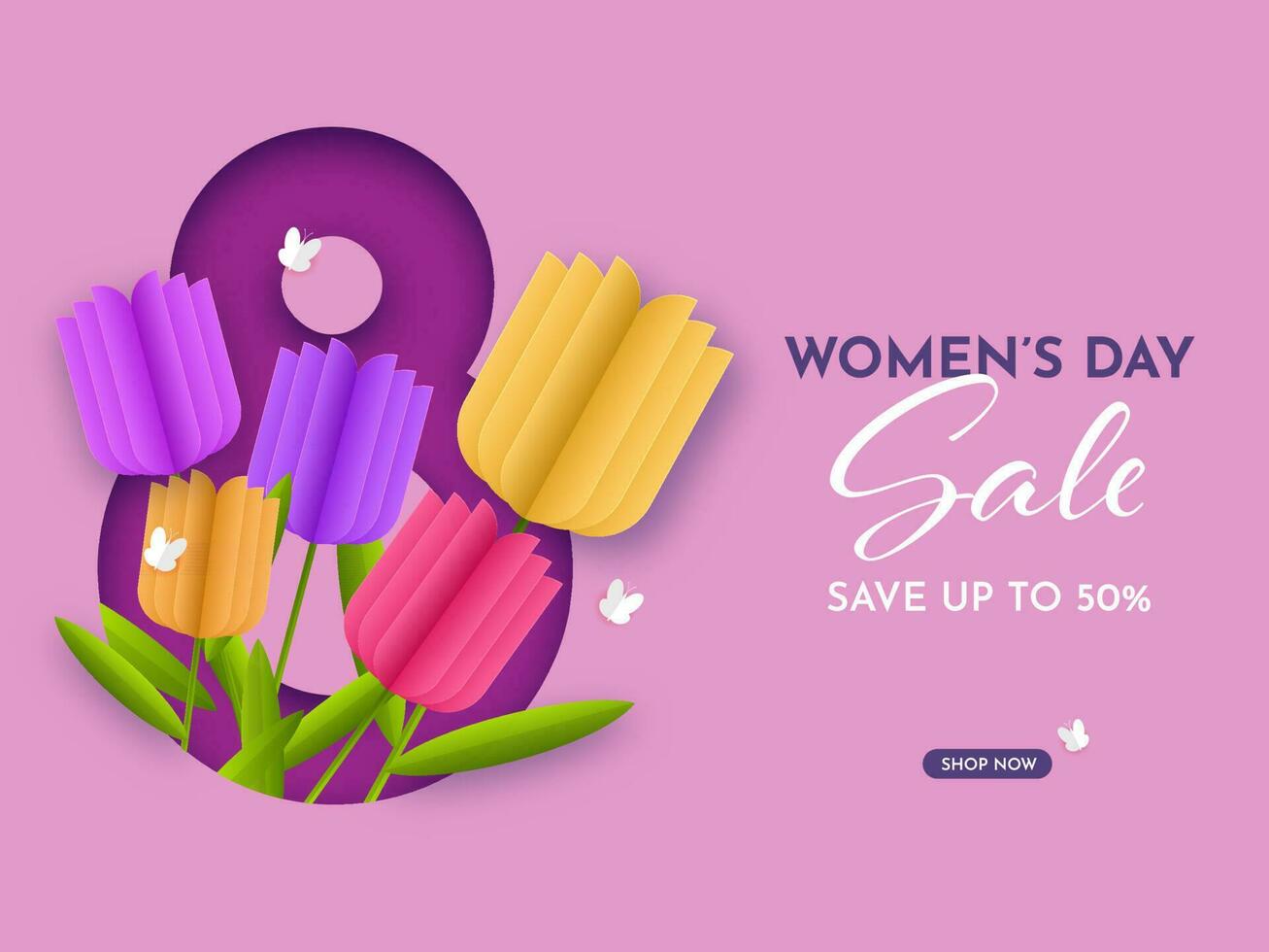 For Women's Day Sale Poster Design In Pink Color. vector