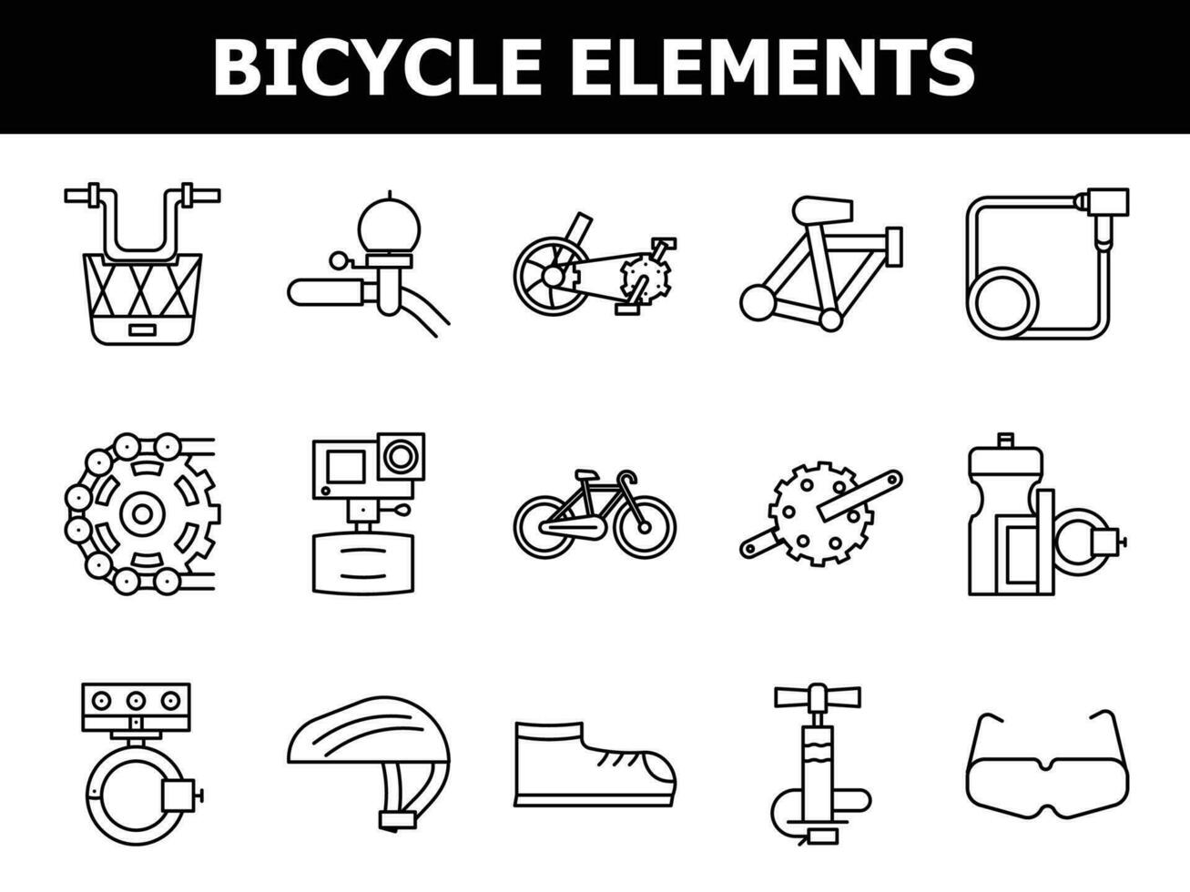 Vector Illustration of Bicycle Icon Set in Thin Line Art.