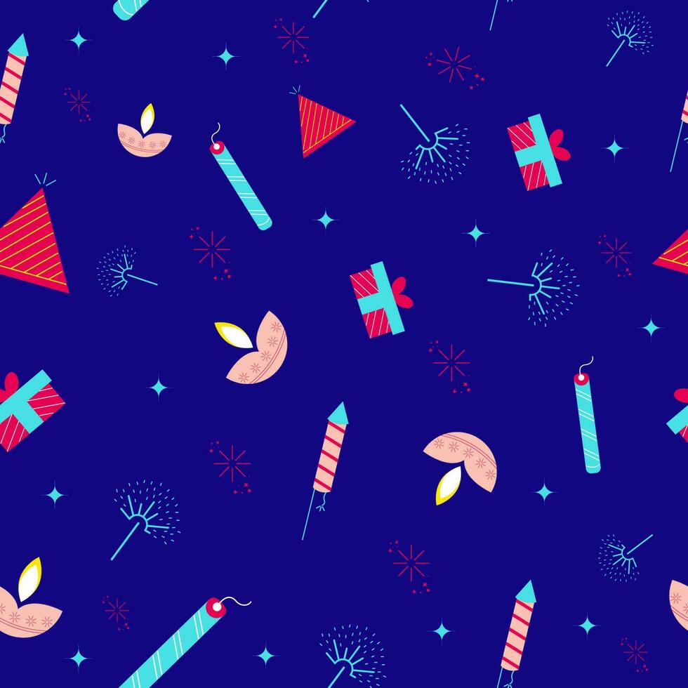 Seamless Diwali Theme Pattern Background in Blue Color. vector