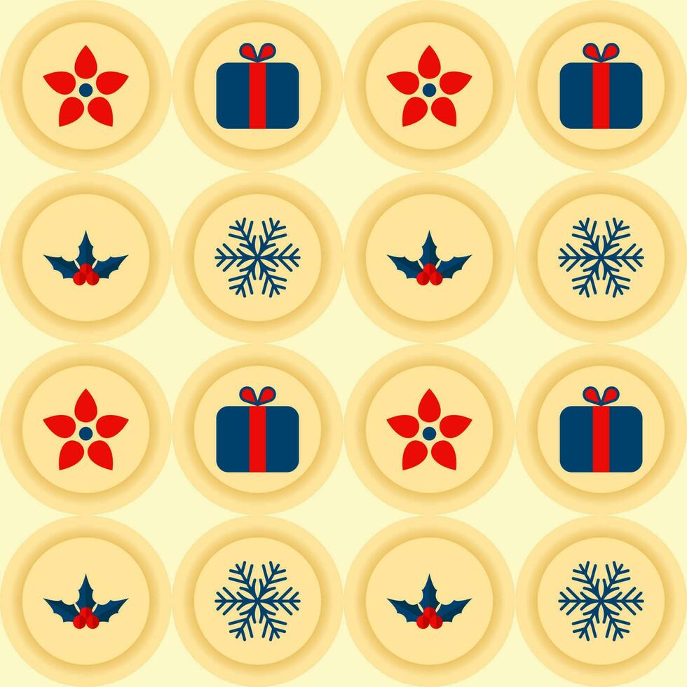 Yellow Circle Pattern Background With Christmas Elements. vector