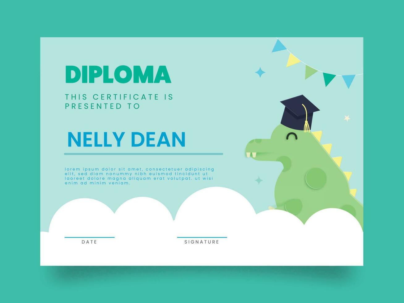 Diploma Certificate Award Template Design With Dinosaur Wearing Mortarboard. vector