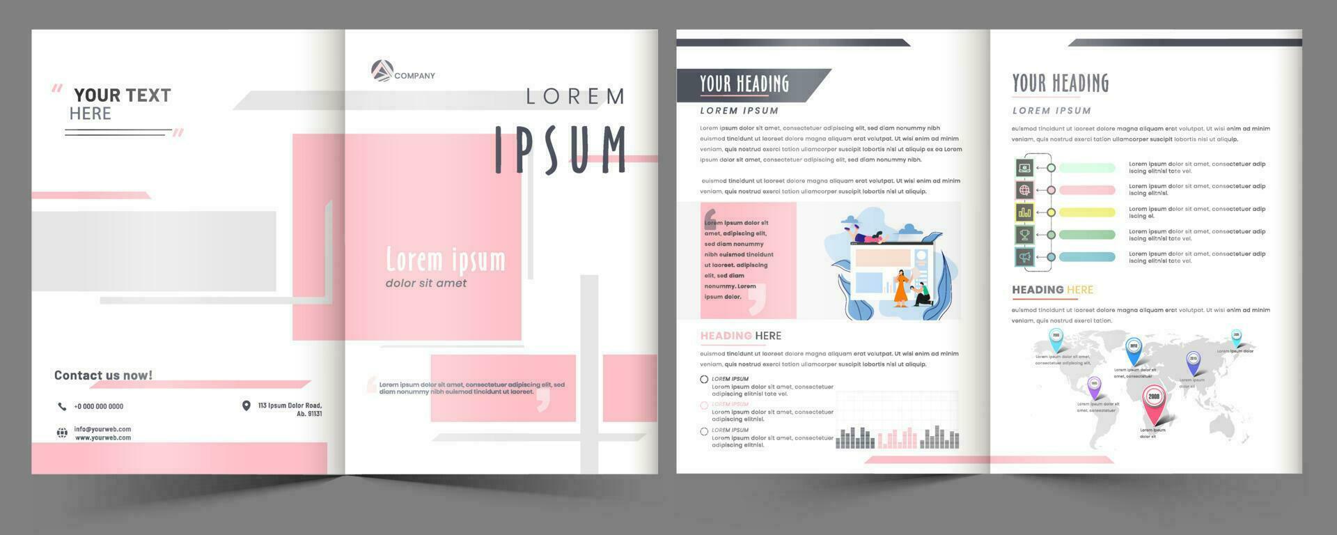 Front and Back View of Business Bi-Fold Brochure, Template or Cover Page Layout with Company Growth Presentation. vector