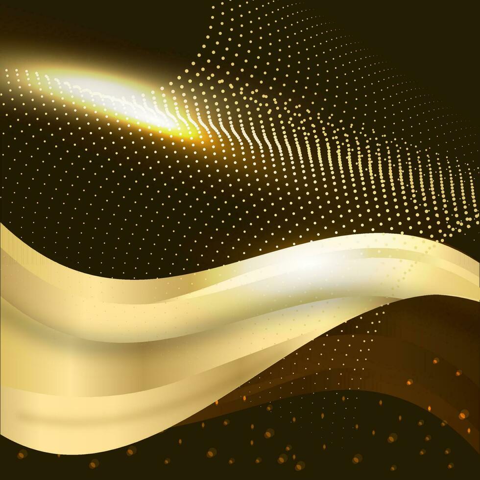 Abstract Dotted Background With Glare Effect And Golden Wave. vector