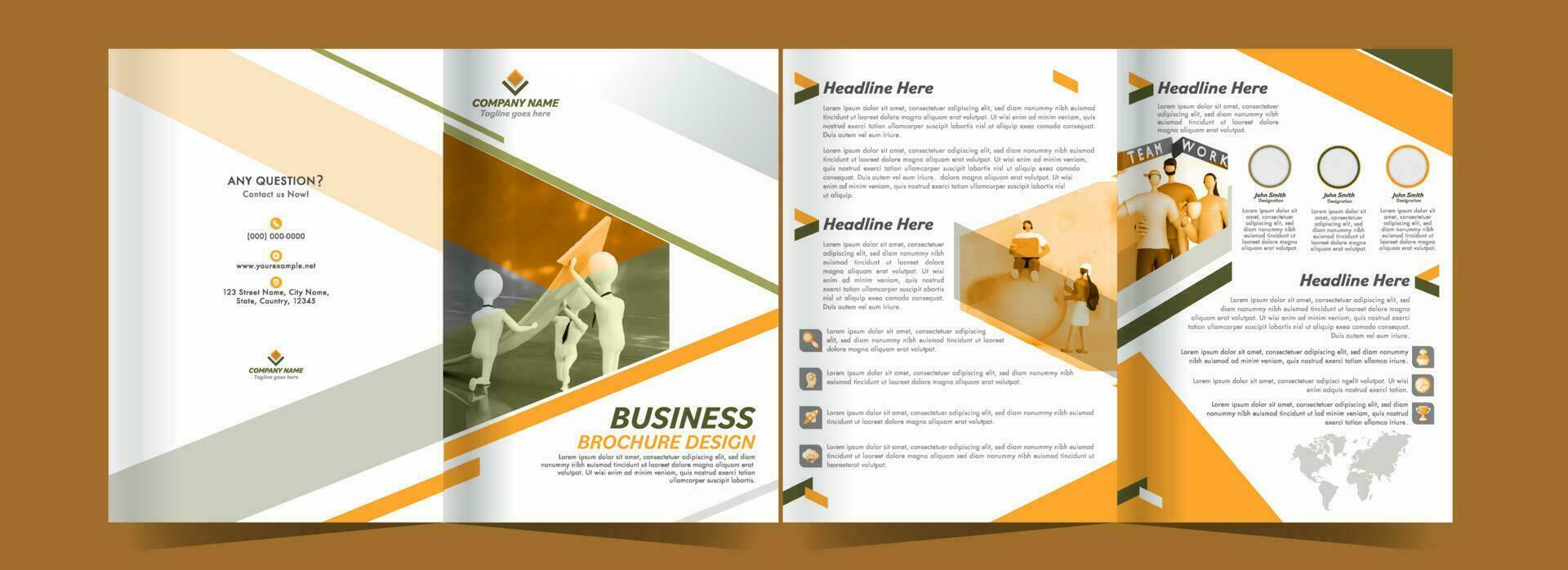 Bi-Fold Business Brochure Template, Annual Report Layout In Front And Back View. vector