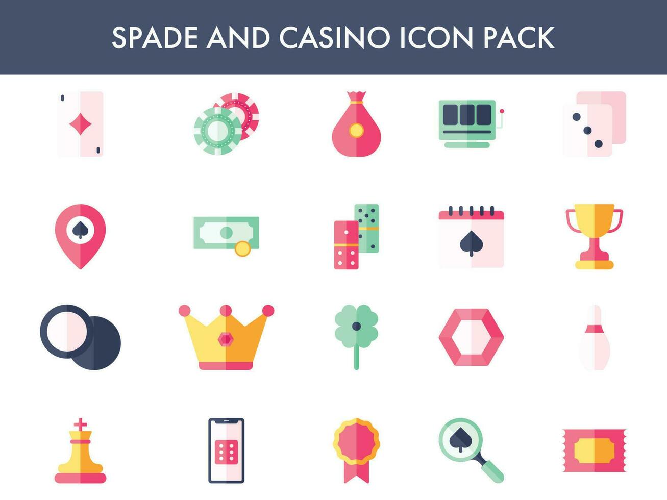 Colorful Icon Set of Spade And Casino on White Background. vector