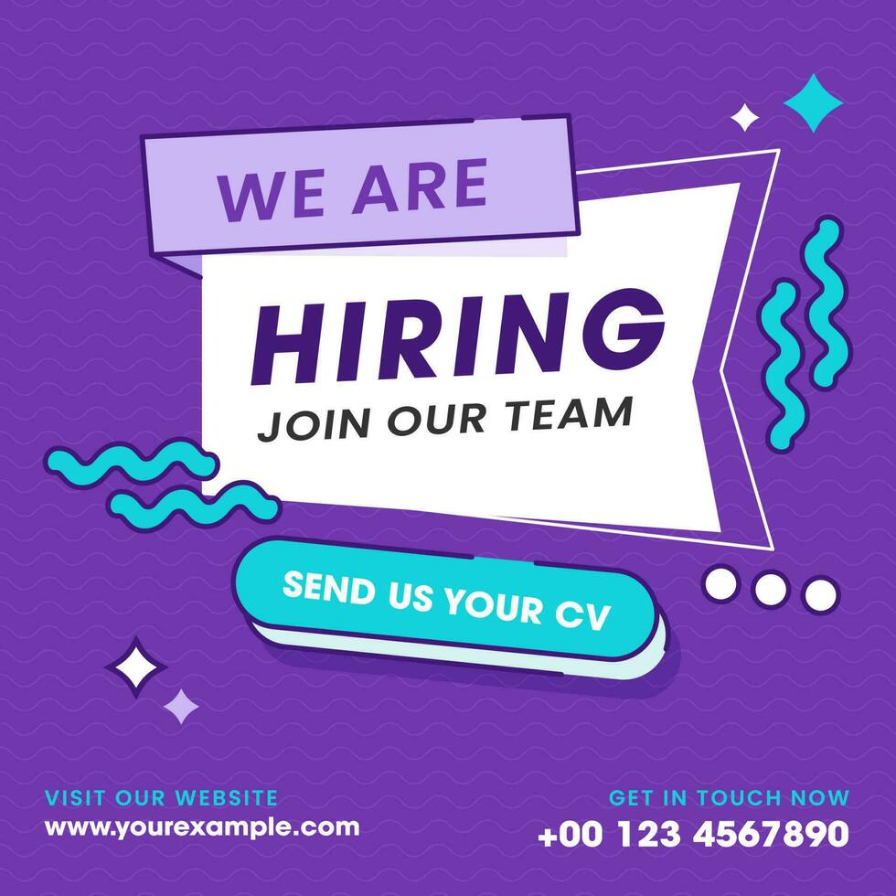 We're Hiring Join Our Team Text On Purple Waves Background For Business Recruiting Concept. vector