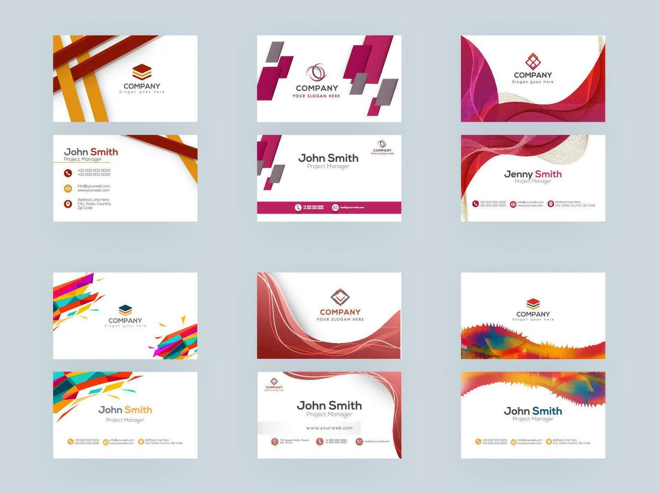 Abstract Business Card, Template or Visiting Card Design Set. vector
