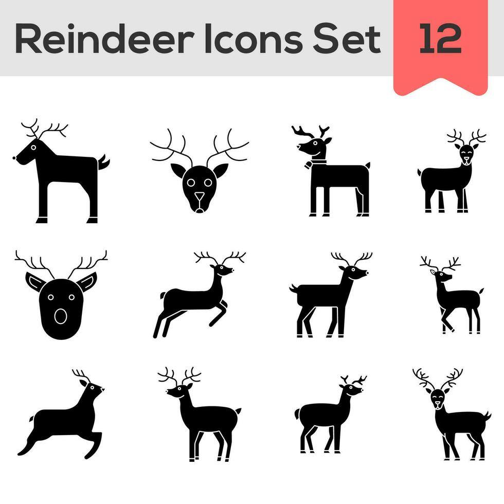Glyph Style Set of Reindeer Icon In Flat Style. vector