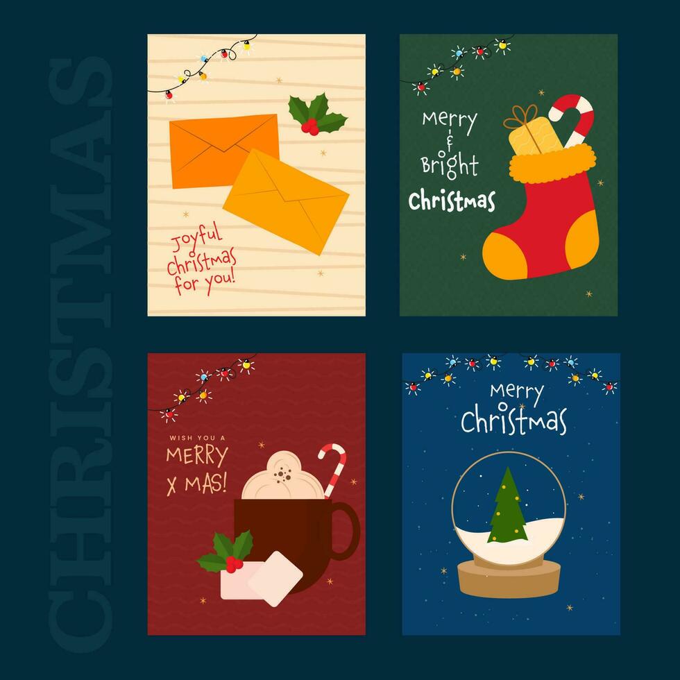 Social Media Post Collection With Xmas Festival Elements For Merry Christmas Celebration. vector