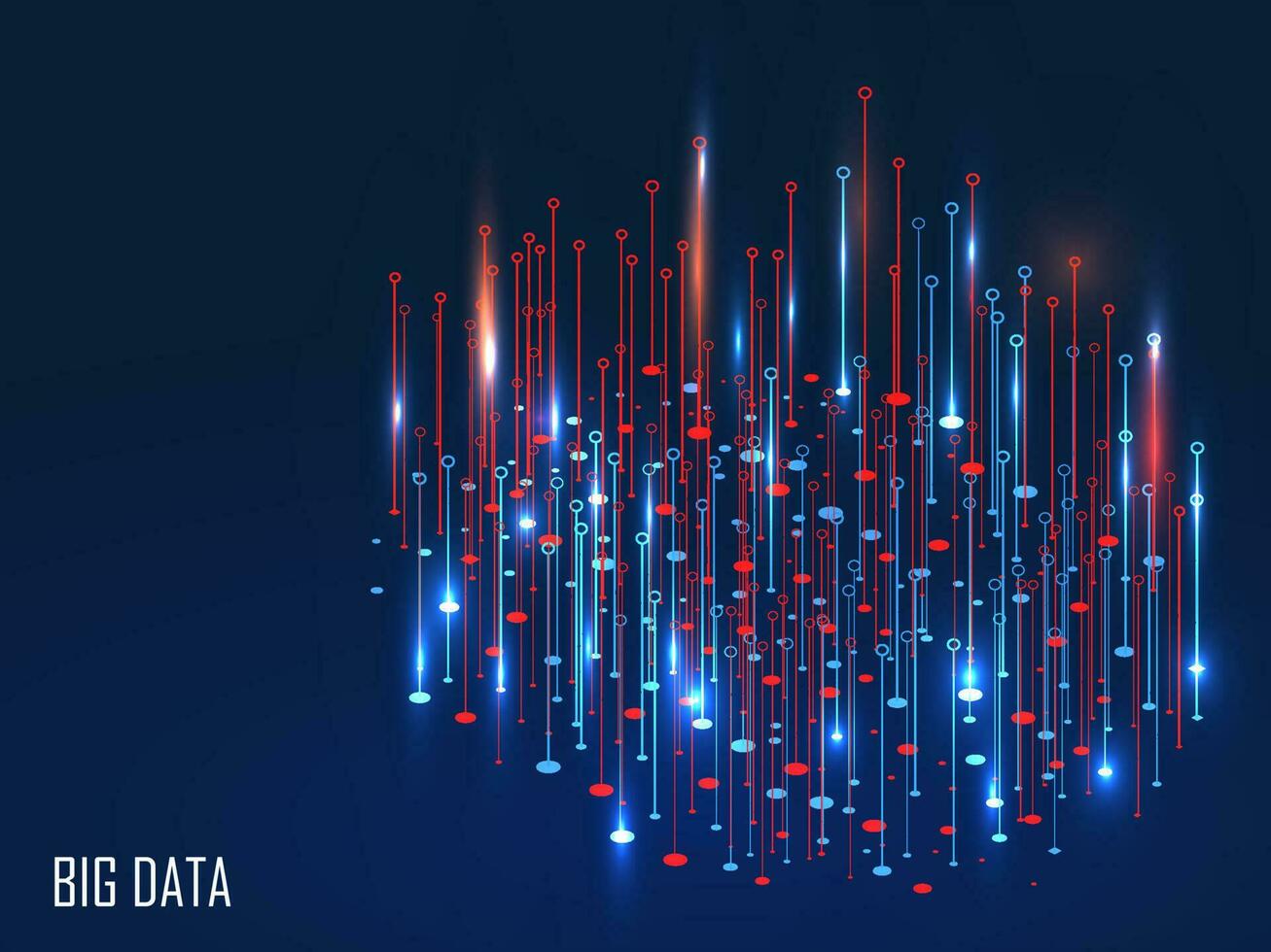 Red and blue shining magic lights on background for Big Data concept. vector