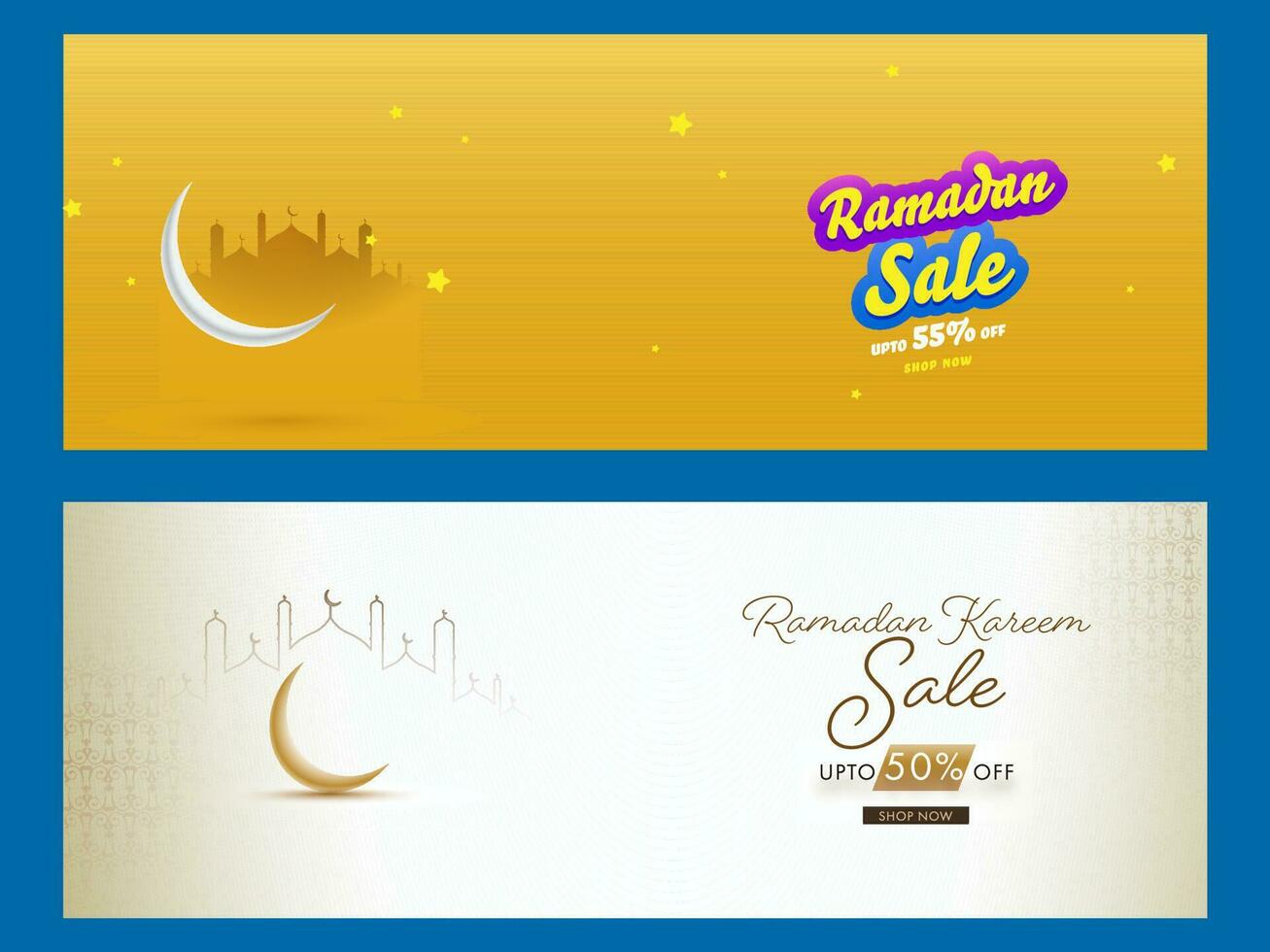 Ramadan Kareem or Ramadan Mubarak Header or Banner Set. vector