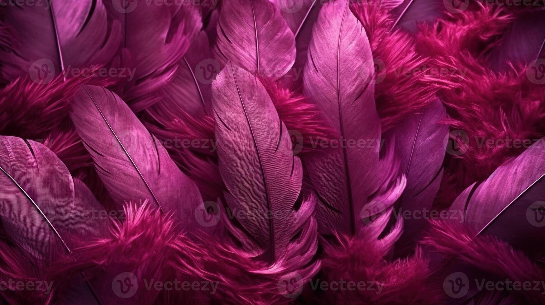 , Beautiful viva magenta pink closeup feathers, photorealistic background. Small fluffy pink feathers randomly scattered forming photo