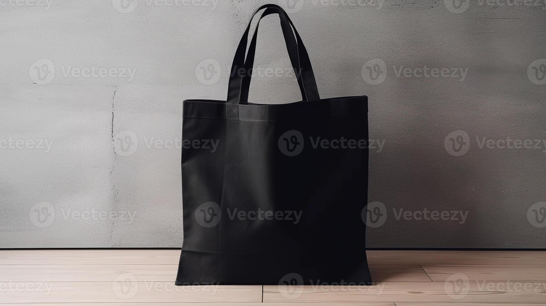 , Realistic black tote canvas fabric bag set-up in at interior or outdoor, shopper mock up blank. photo