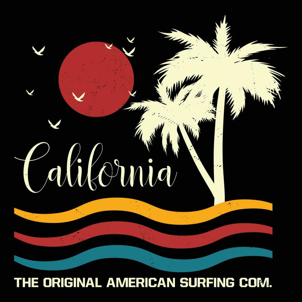 California The Original American Surfing Com. T-shirt Design vector