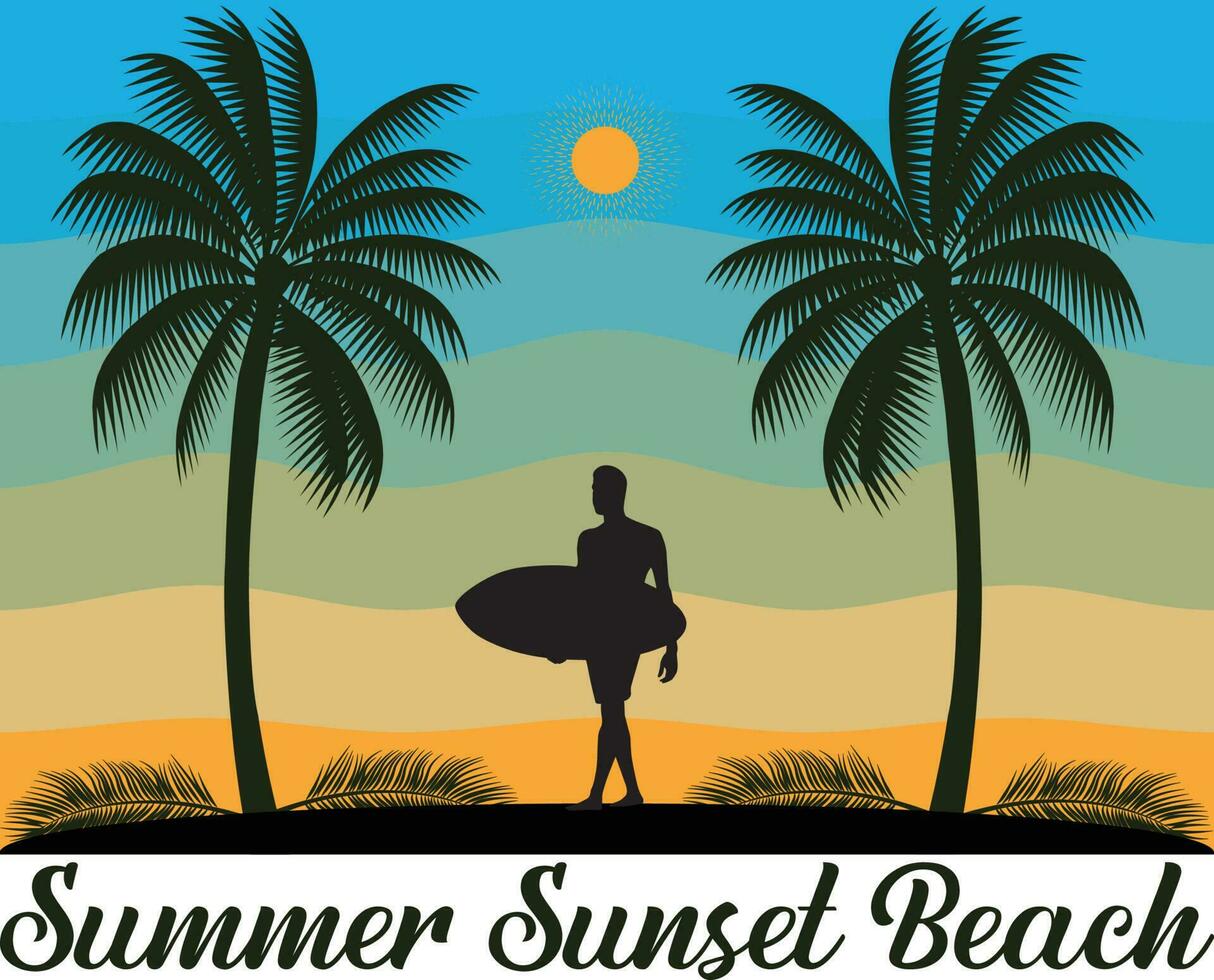 Summer Sunset Beach T-shirt Design vector