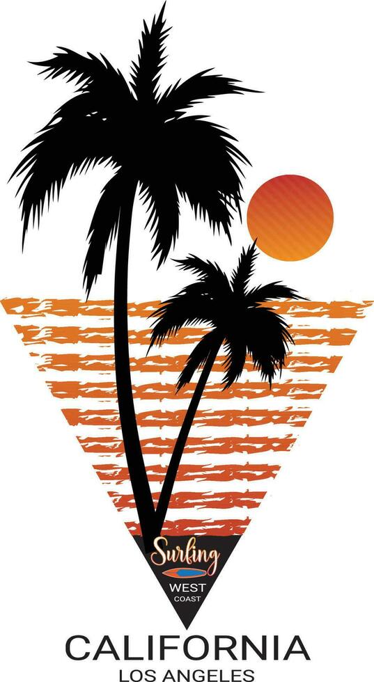 surf Oeste costa California los angeles camiseta diseño vector ilustración